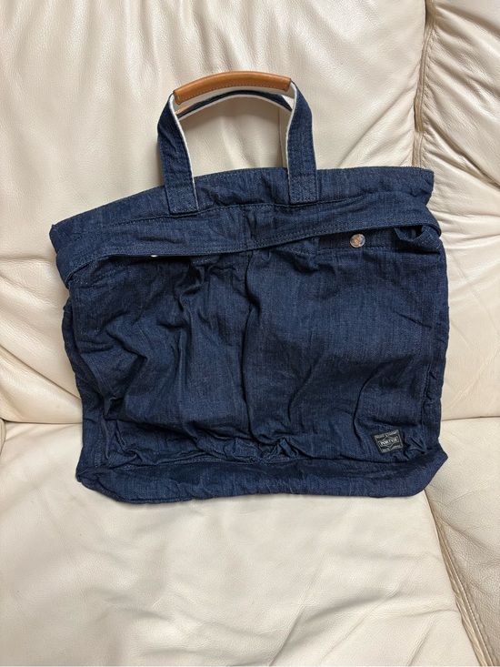 Porter Handbags - PORTER YOSHIDA Blue Denim Jeans 2 Way Helmet Tote Bag Japan Pockets